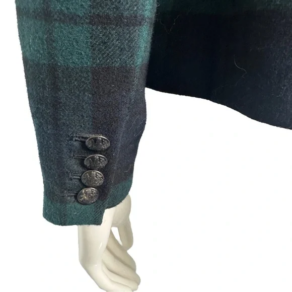 Banana Republic Green Navy Plaid Wool Blazer | Cropped Fit 4P Petite - Picture 3 of 6